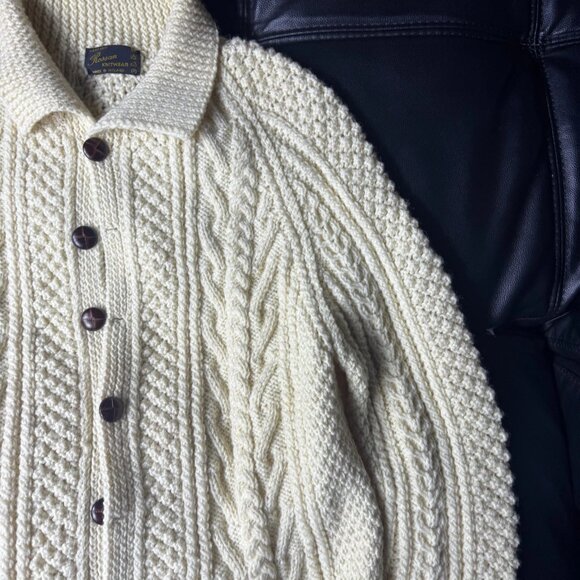 Vintage Rossan Knitwear Women's Cardigan Sweater White Cable Handknit Size XL - Picture 5 of 12